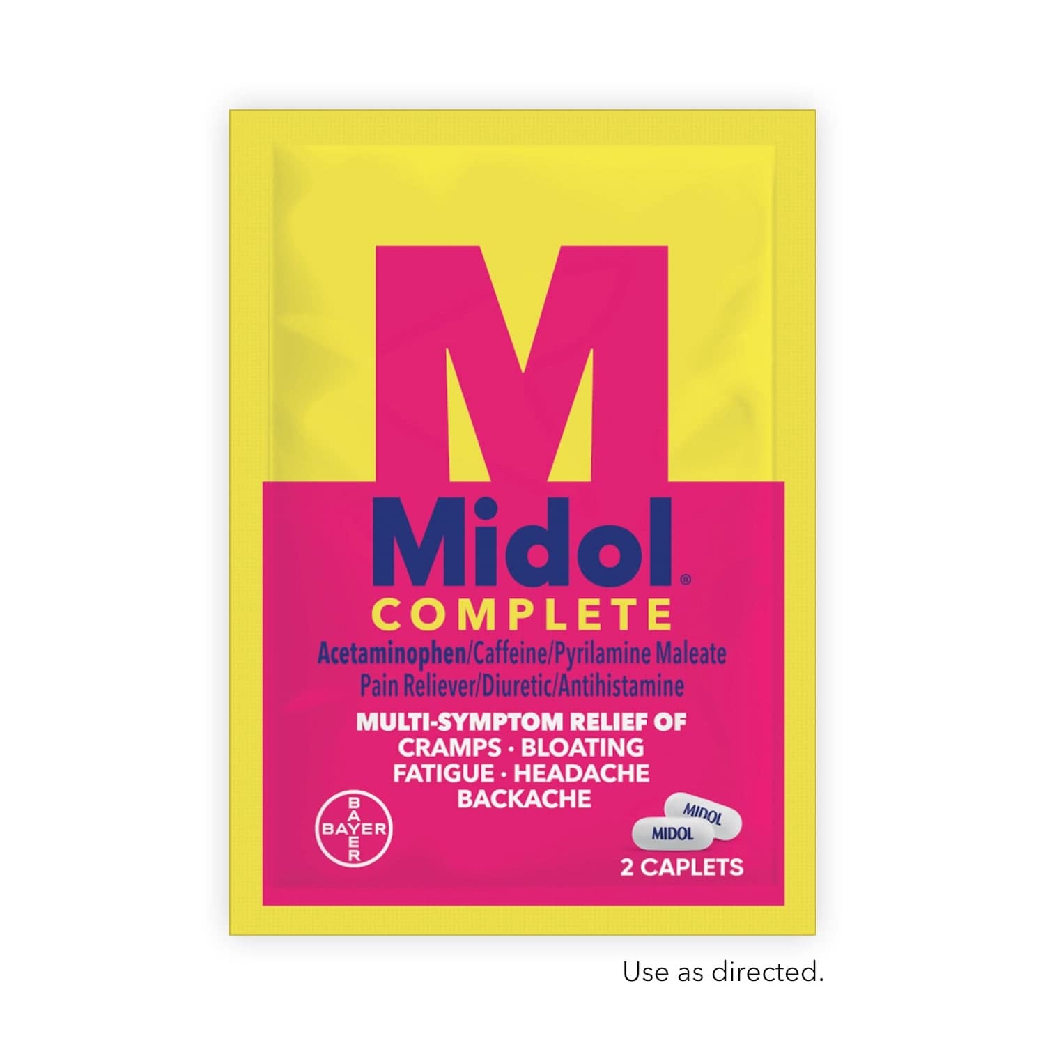 yellow and pink pouch of Midol compete medicine